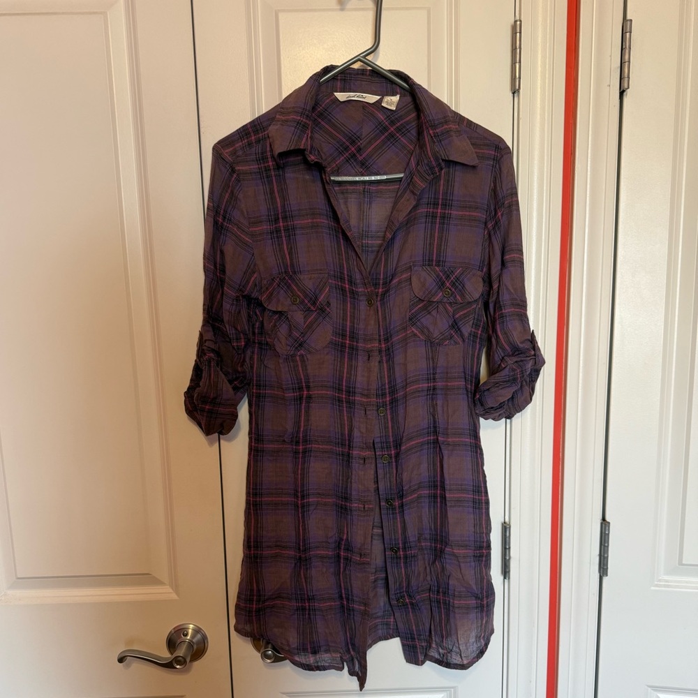 Derek Heart Purple and Pink Plaid Shirt
